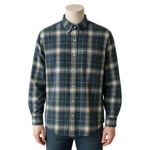 Cabelas 90s Heavyweight Cotton Flannel Shirt Men Sz L ButtonUp Long Slv Blue Grn